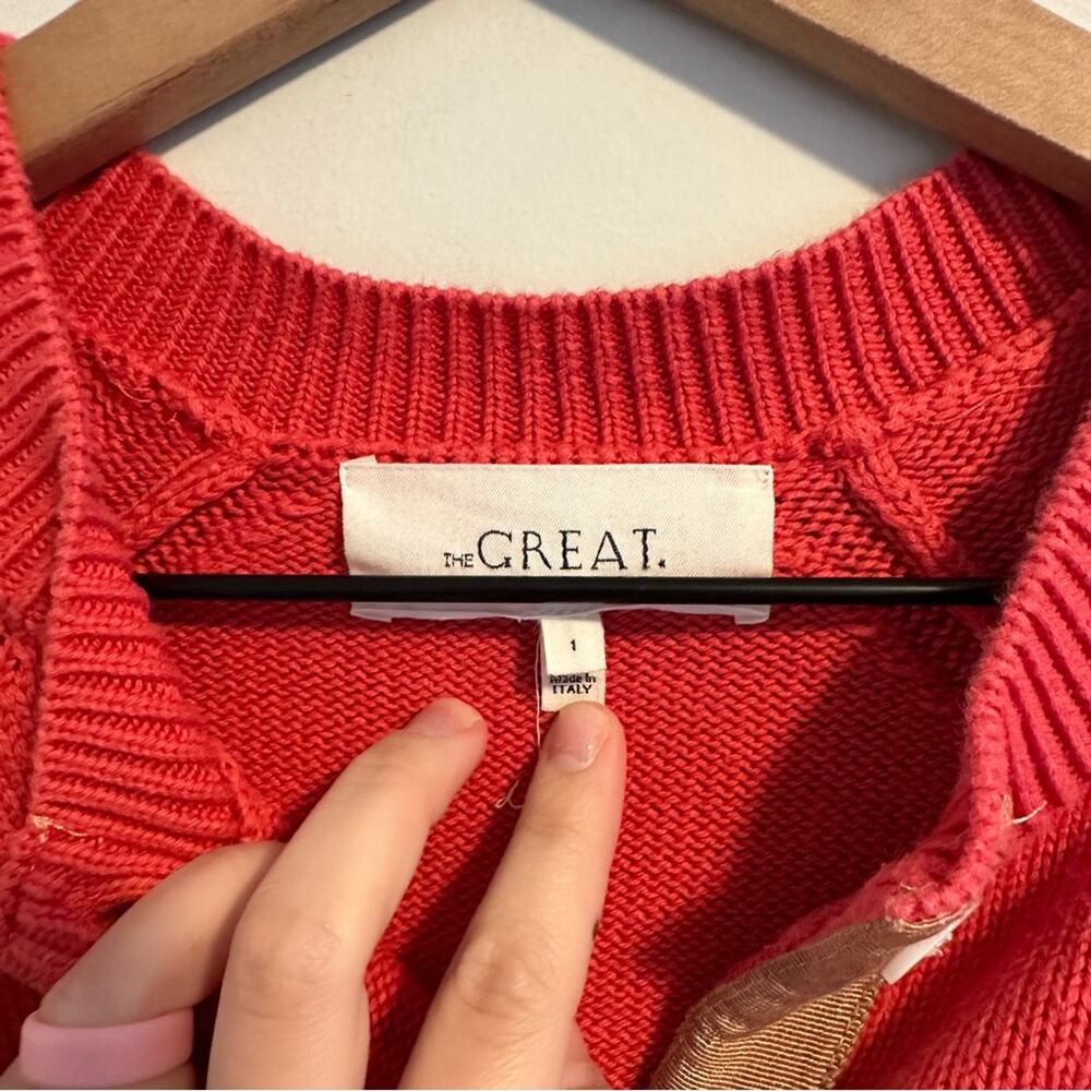 THE GREAT. Pink Tan Cotton Tiny Cardigan Sweater 1 Small - Picture 11 of 13